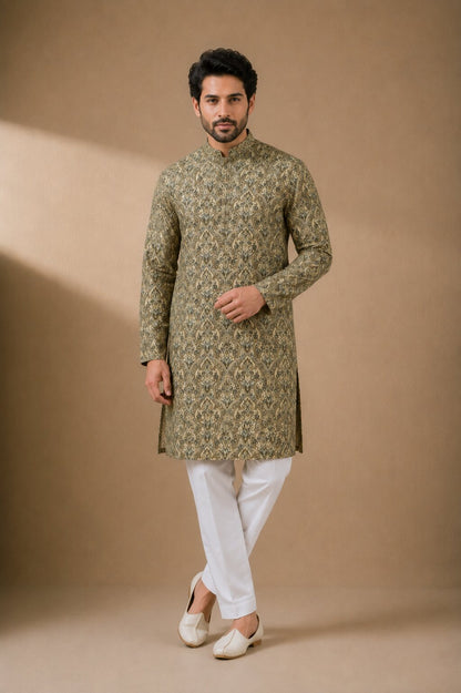 Men’s Pista Printed Kurta Pajama