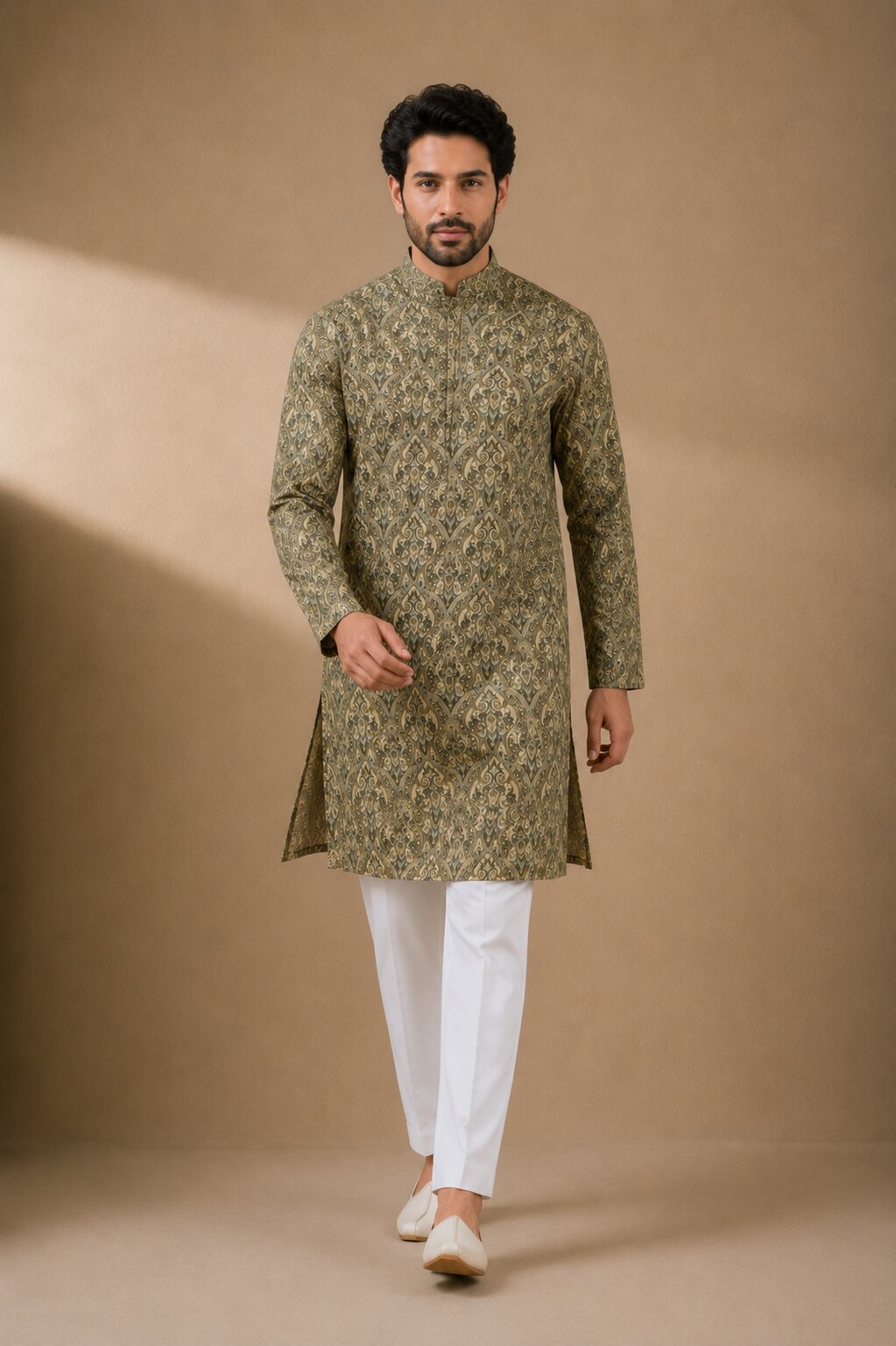Men’s Pista Printed Kurta Pajama