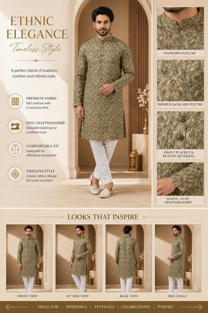 Men’s Pista Printed Kurta Pajama