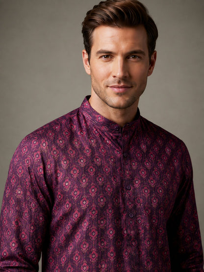 Men’s Purple Printed Kurta Pajama Set