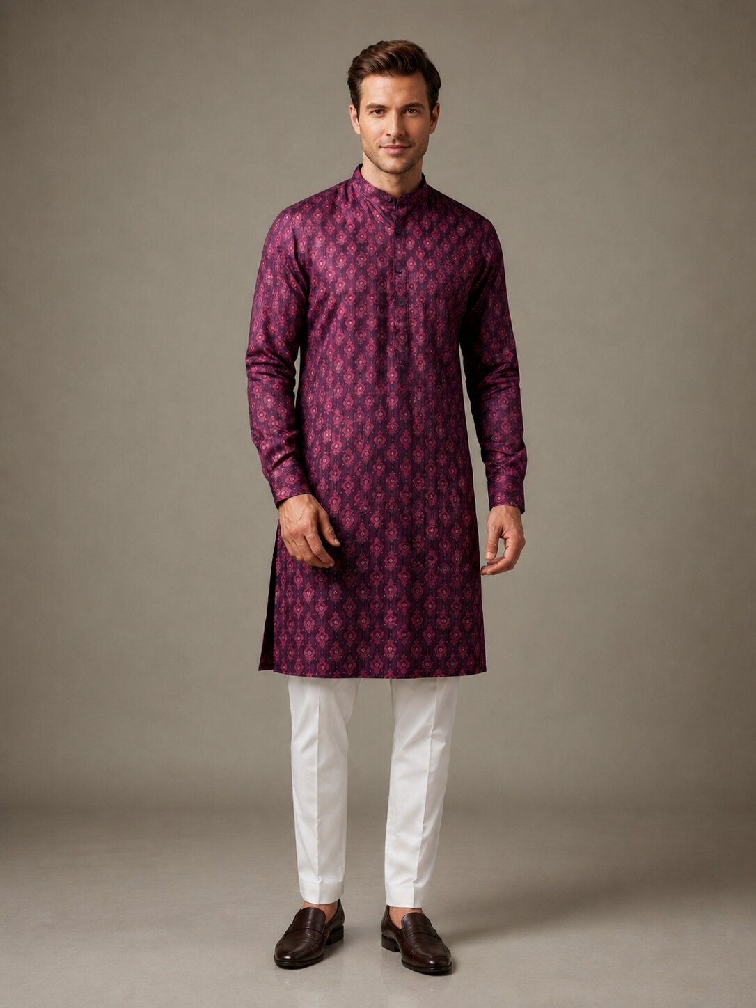 Men’s Purple Printed Kurta Pajama Set