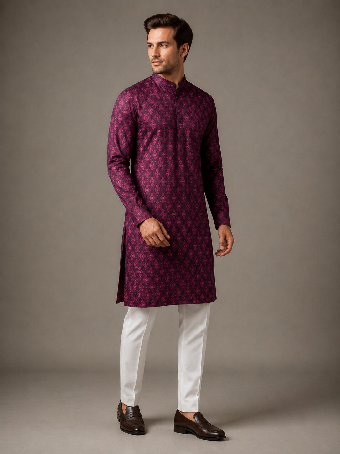 Men’s Purple Printed Kurta Pajama Set