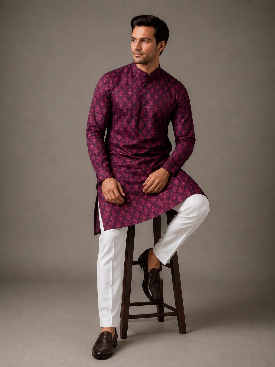 Men’s Purple Printed Kurta Pajama Set