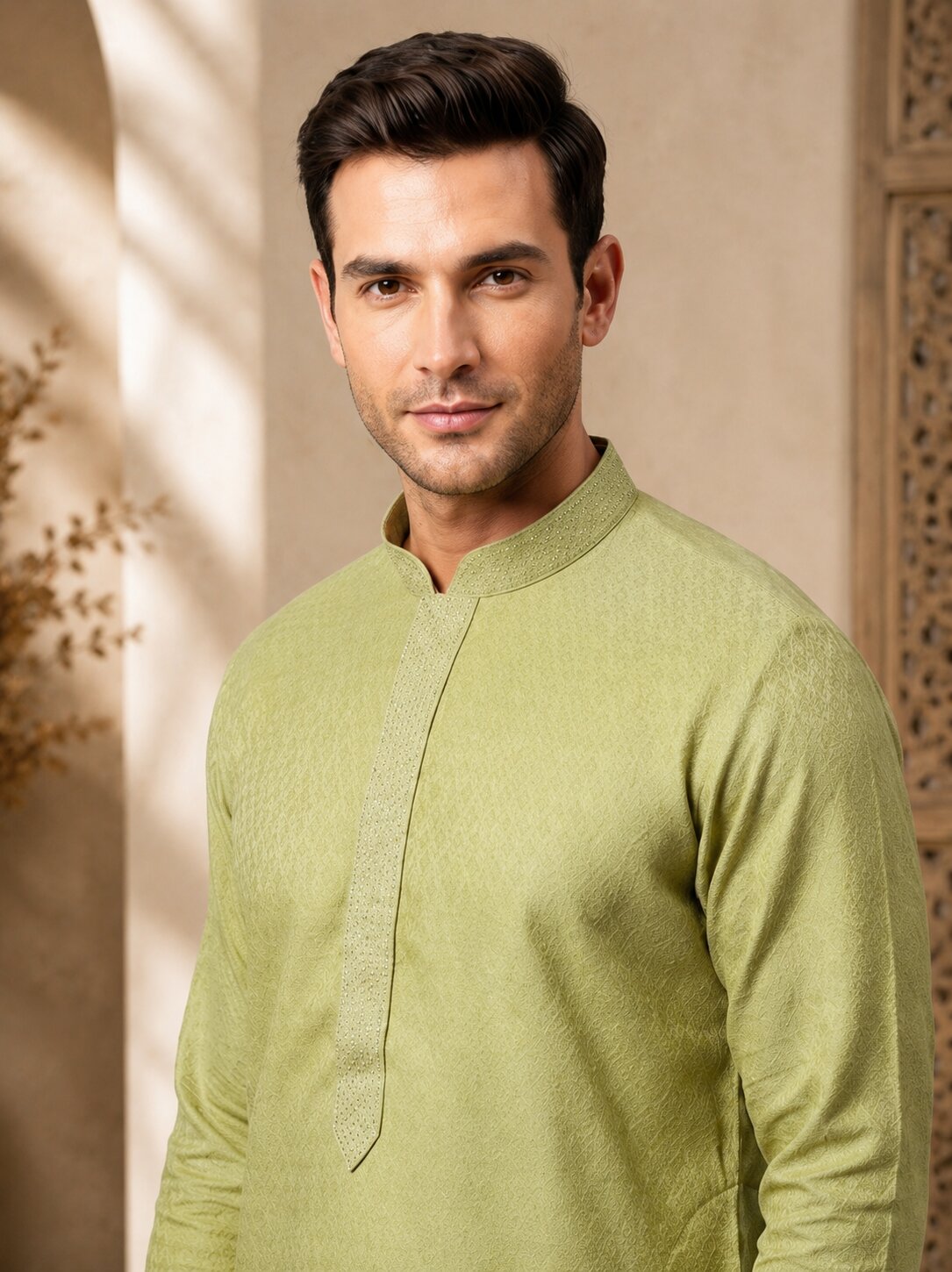 Men’s Pista Textured Kurta Pajama