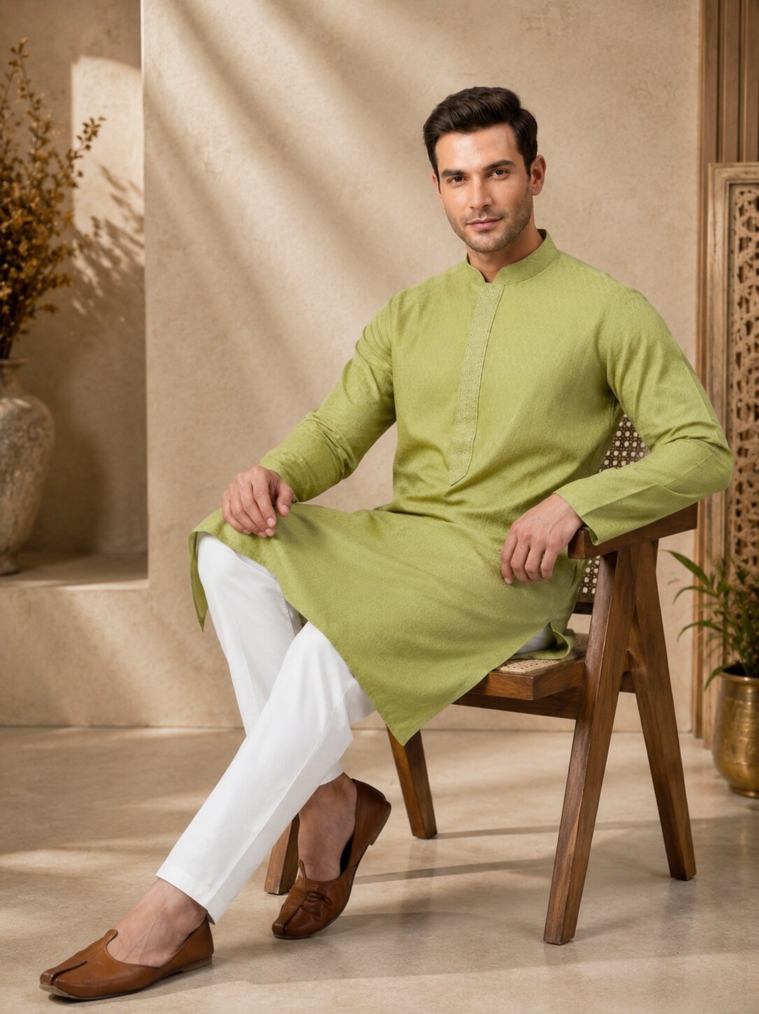 Men’s Pista Textured Kurta Pajama