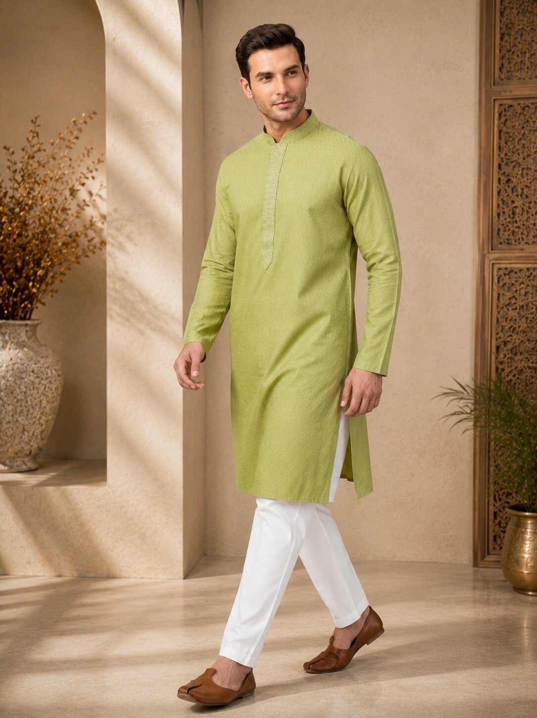 Men’s Pista Textured Kurta Pajama