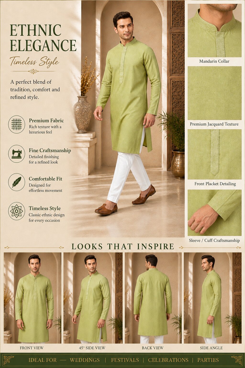 Men’s Pista Textured Kurta Pajama