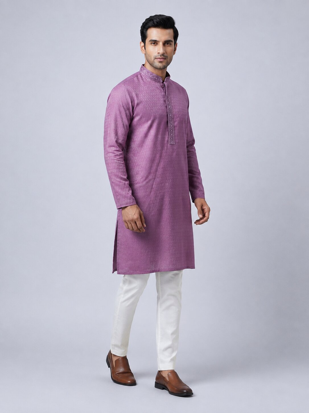 Men’s Light Purple Printed Kurta Pajama Set