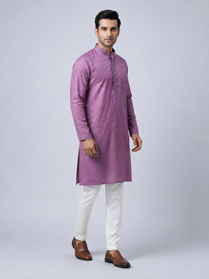 Men’s Light Purple Printed Kurta Pajama Set