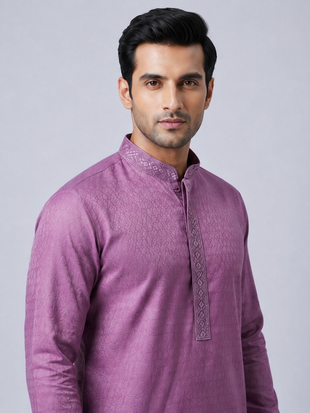 Men’s Light Purple Printed Kurta Pajama Set