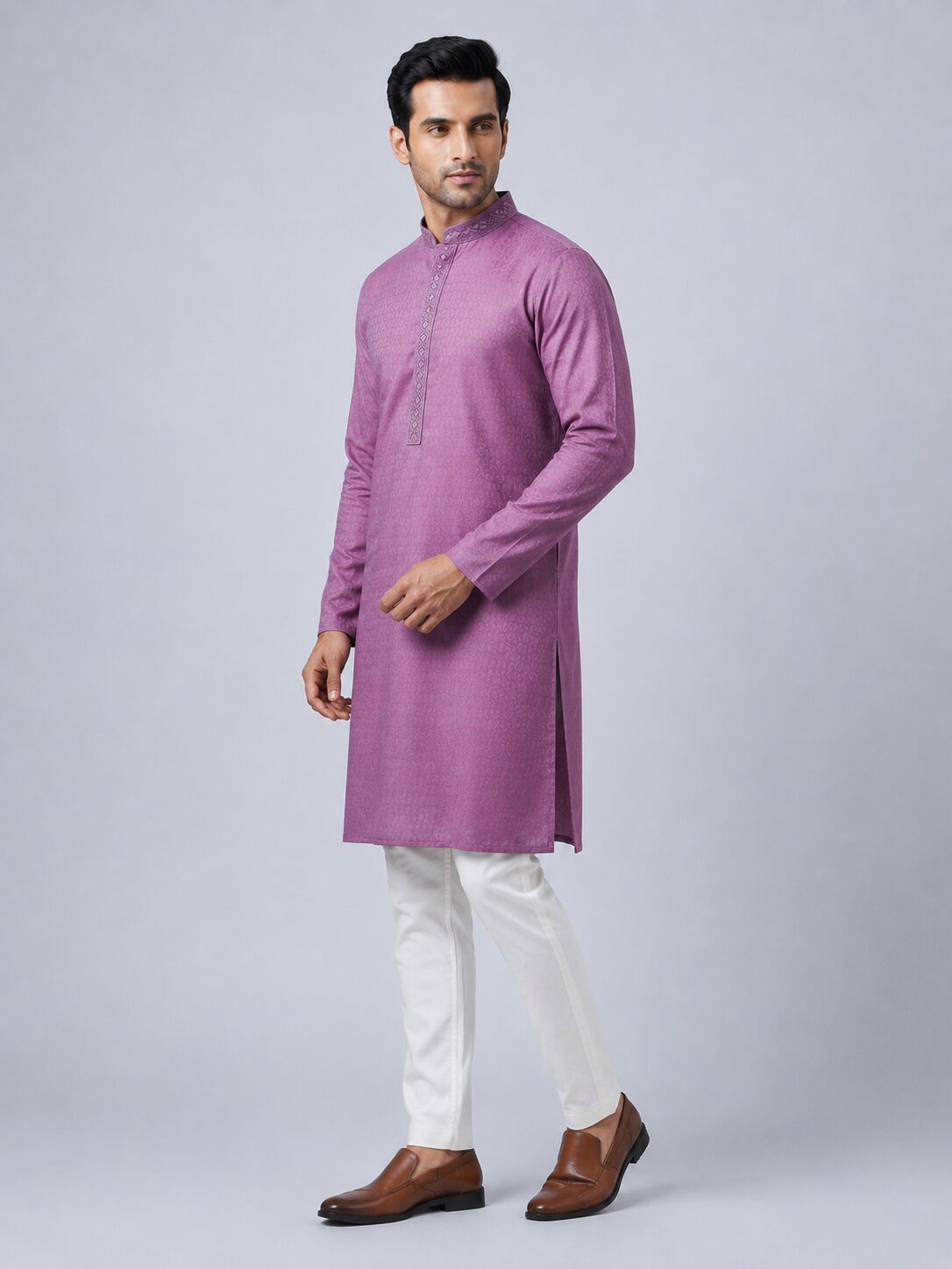 Men’s Light Purple Printed Kurta Pajama Set