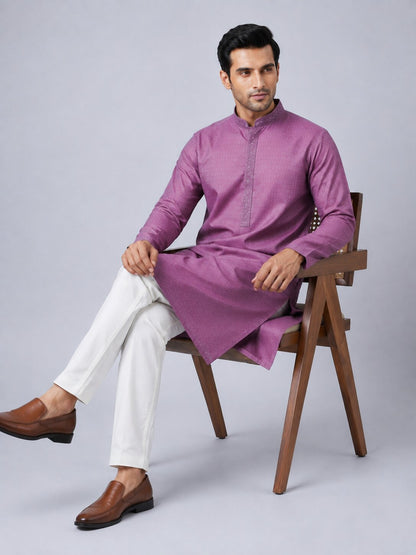 Men’s Light Purple Printed Kurta Pajama Set
