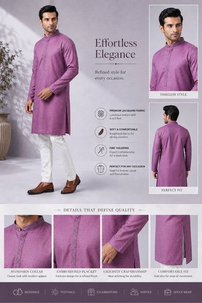 Men’s Light Purple Printed Kurta Pajama Set