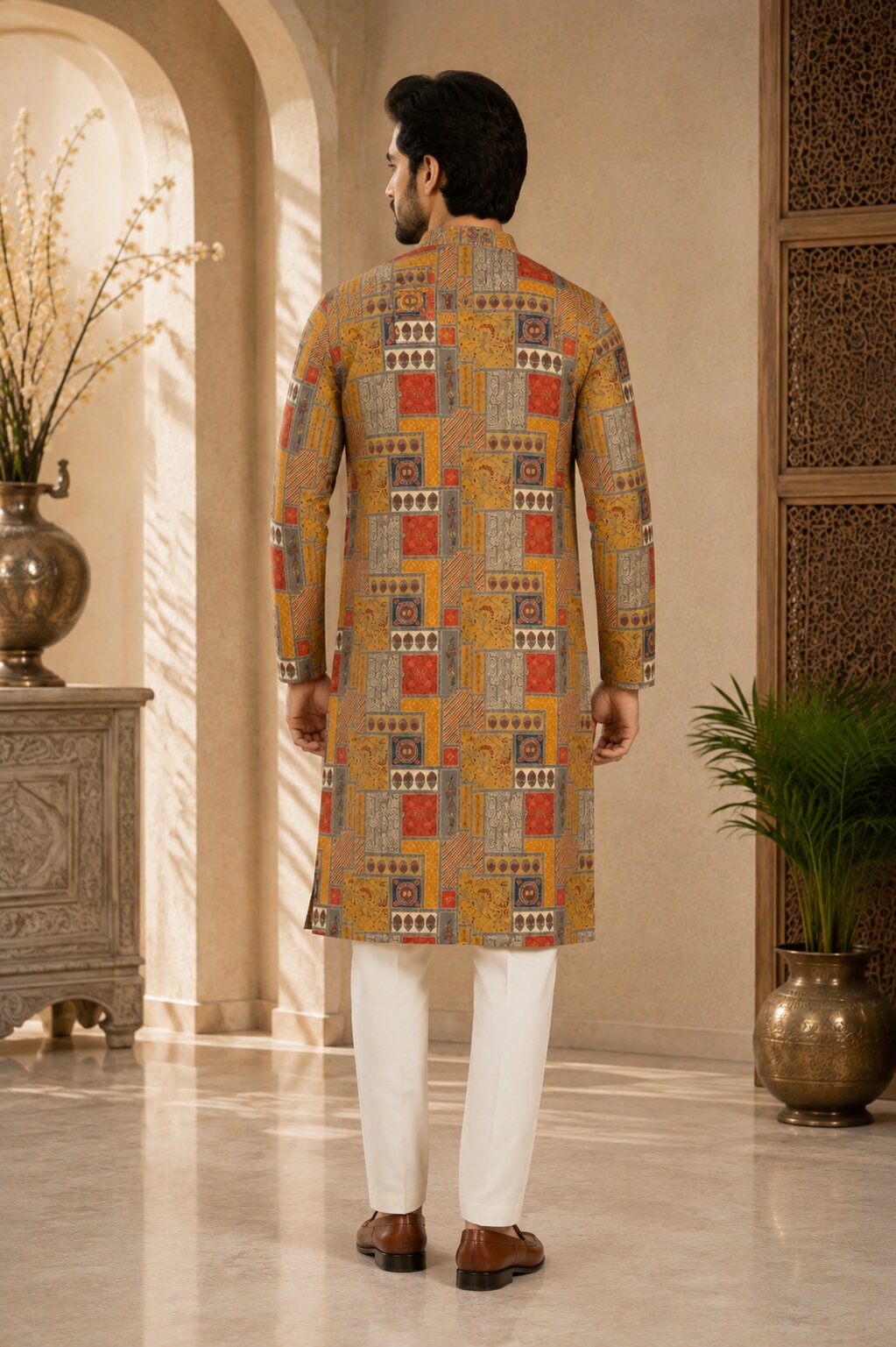 Mustard Printed Kurta Pajama