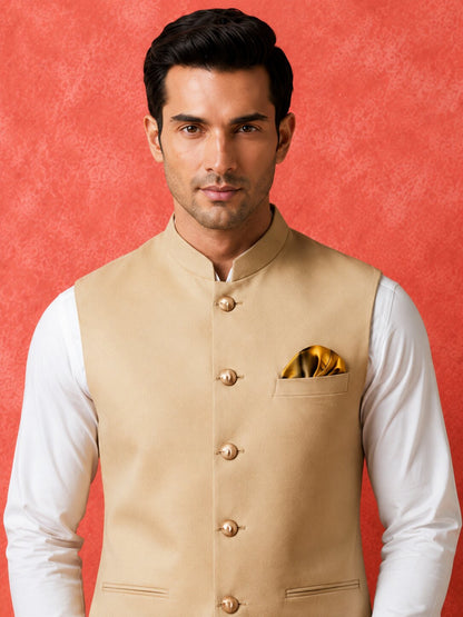 Beige Solid Nehru Bandi for Men