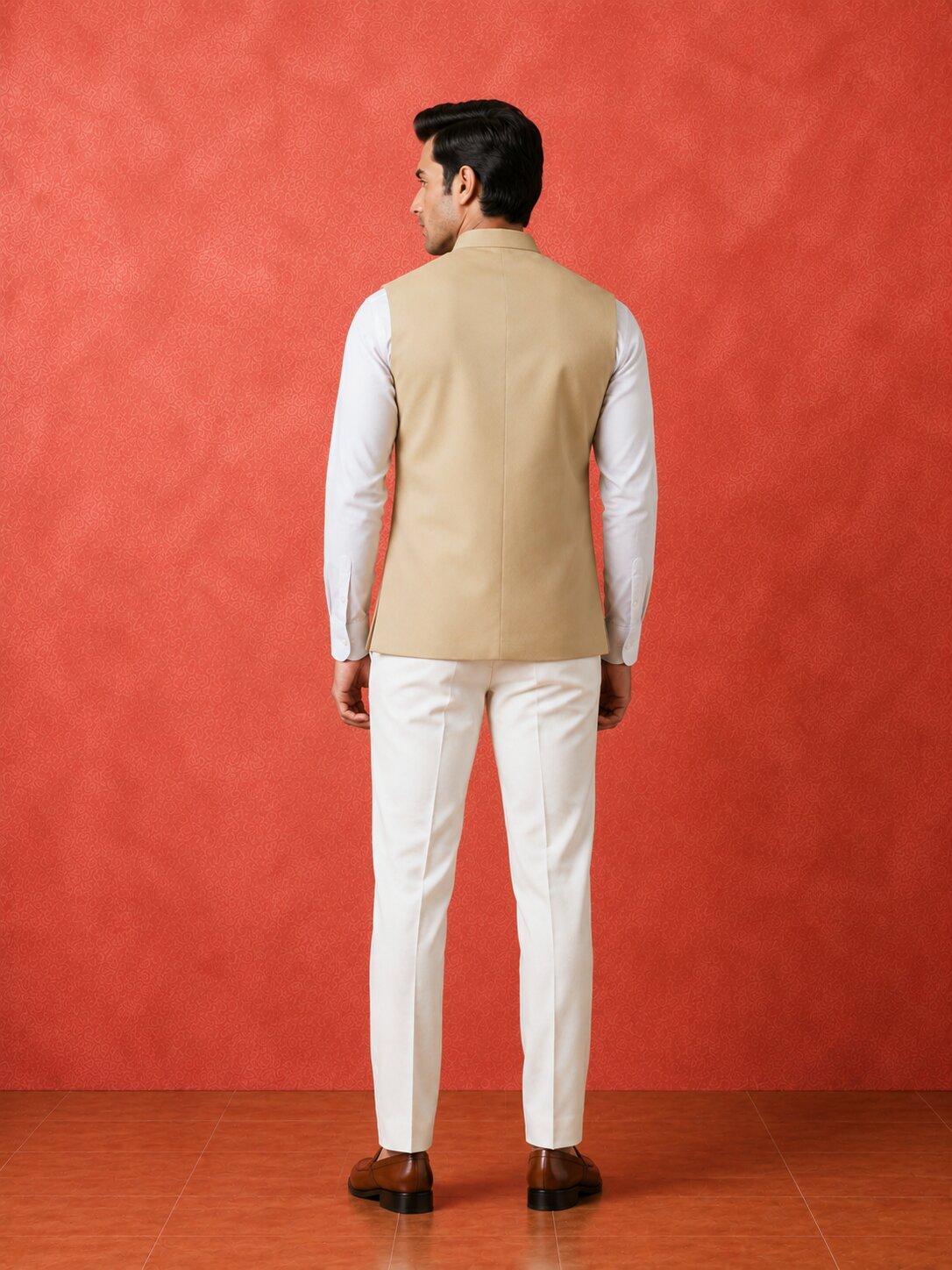 Beige Solid Nehru Bandi for Men