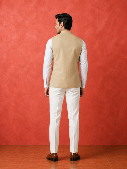 Beige Solid Nehru Bandi for Men