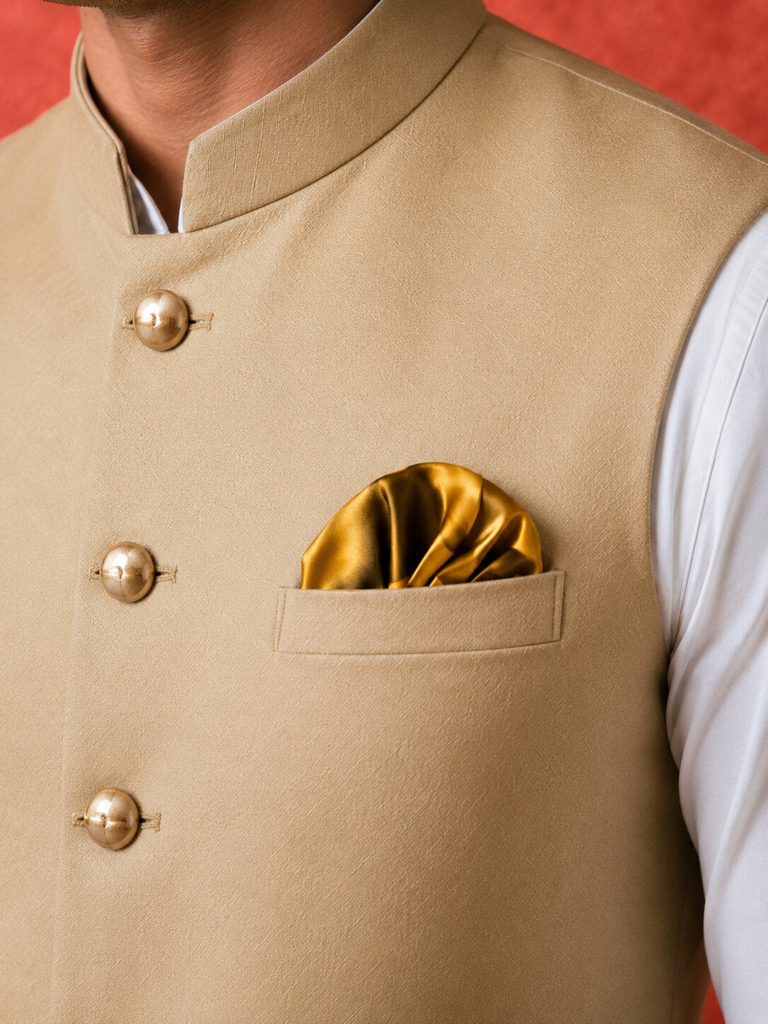 Beige Solid Nehru Bandi for Men