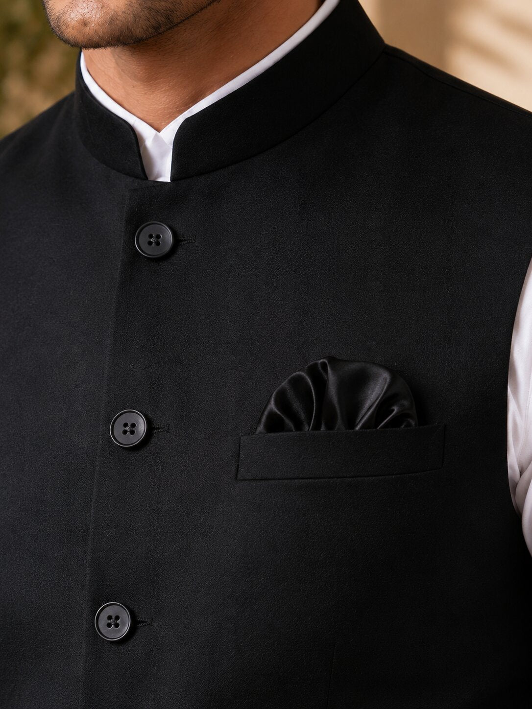 Black Solid Nehru Jacket (Bundi)