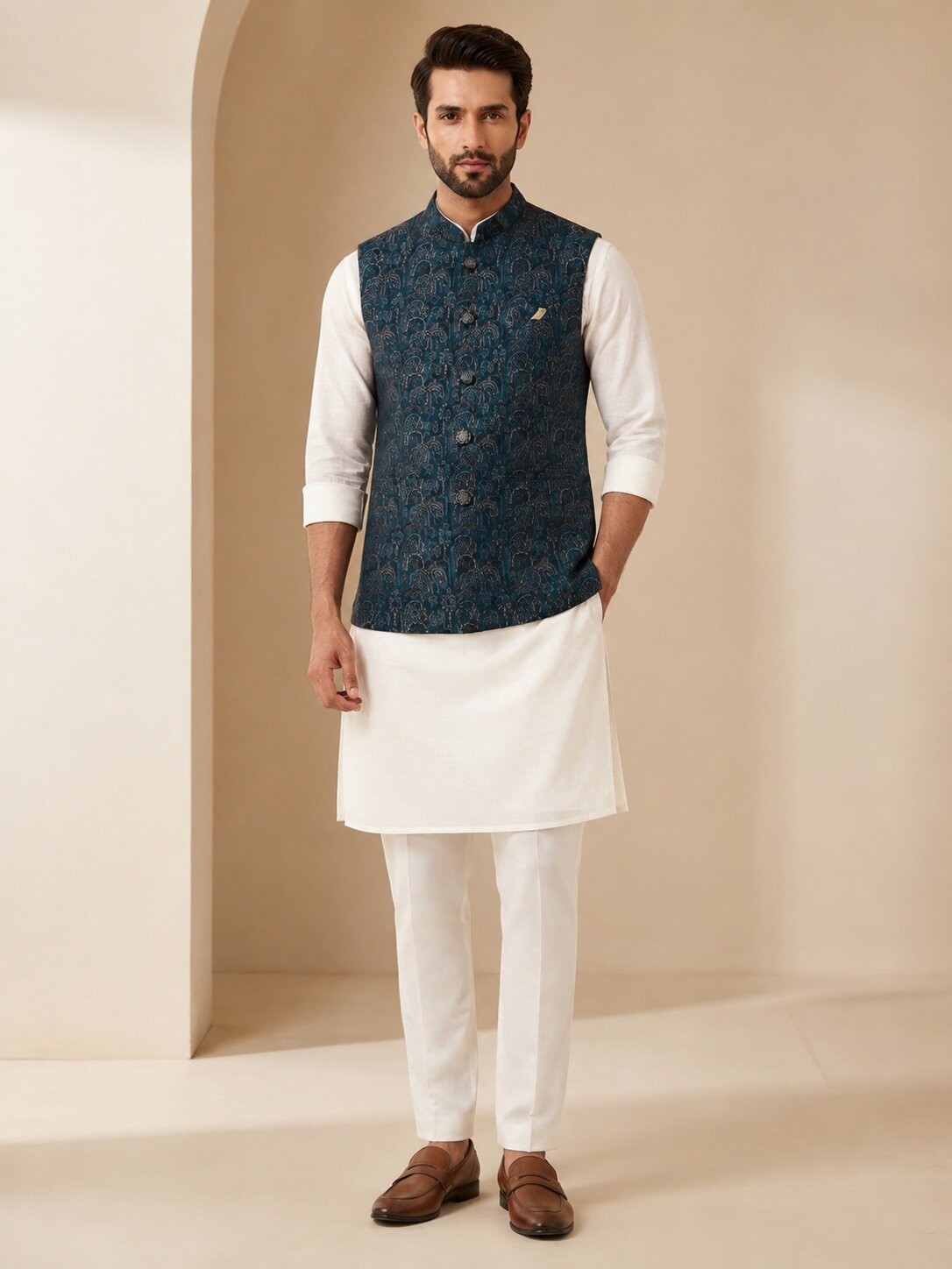 Rama Jacquard Nehru Bandi Jacket for Men