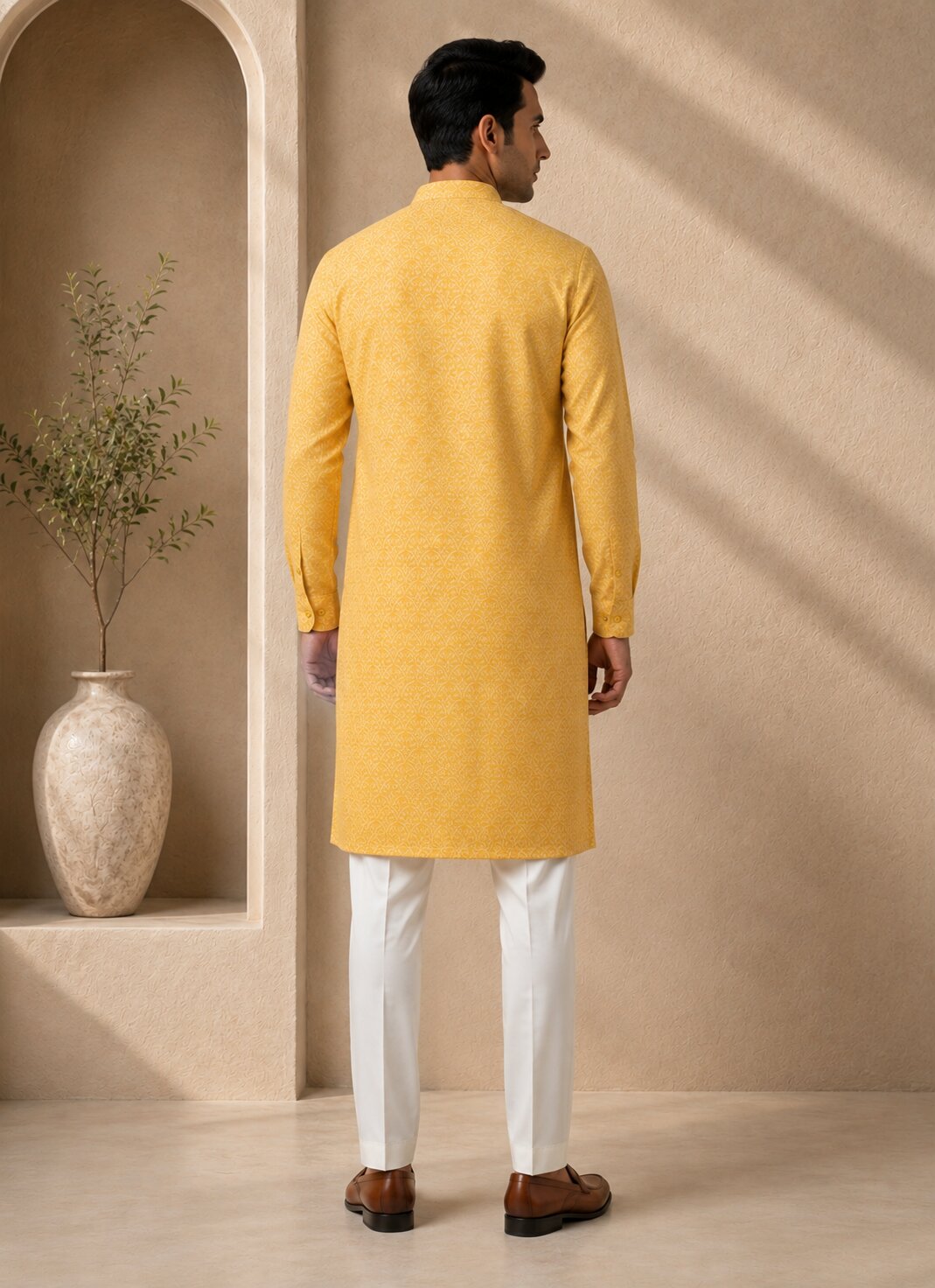 Men Yellow Printed Kurta Pajama Set