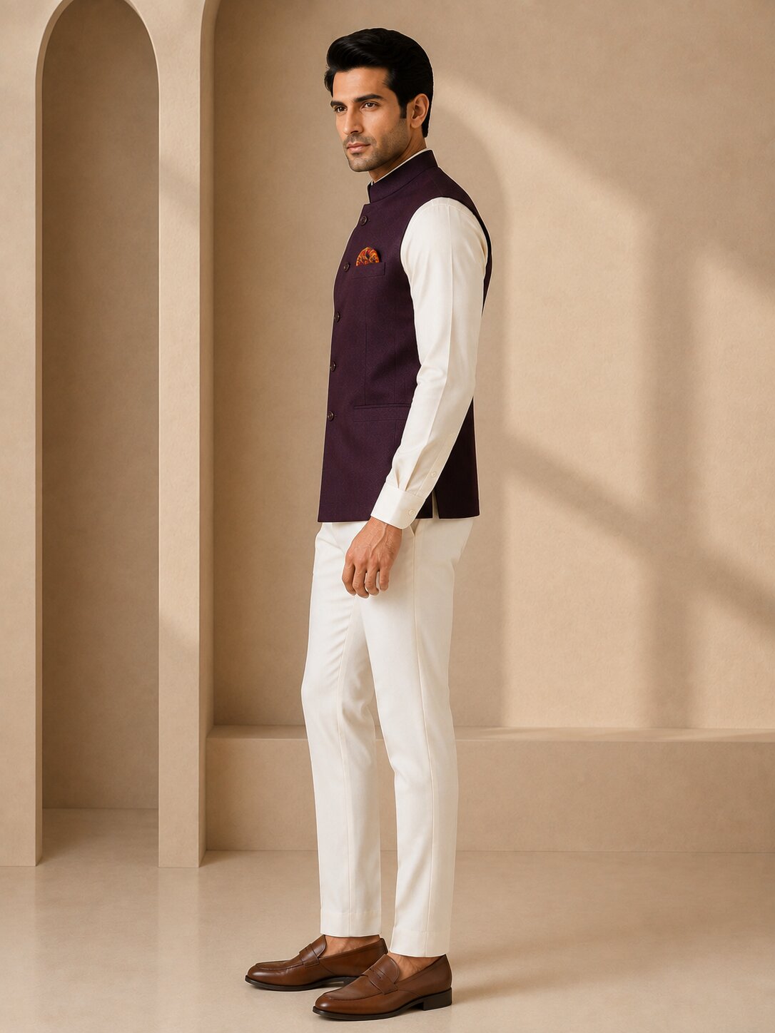 Trends of India Wine Nehru Jacket (Bundi)