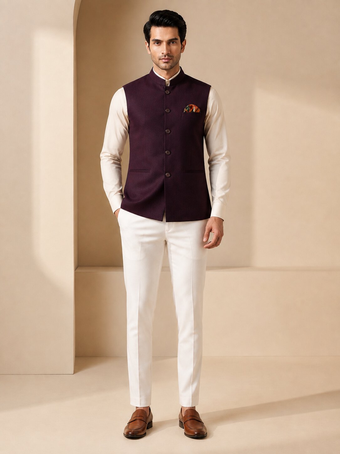Trends of India Wine Nehru Jacket (Bundi)