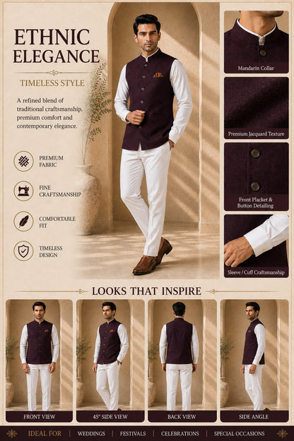 Trends of India Wine Nehru Jacket (Bundi)
