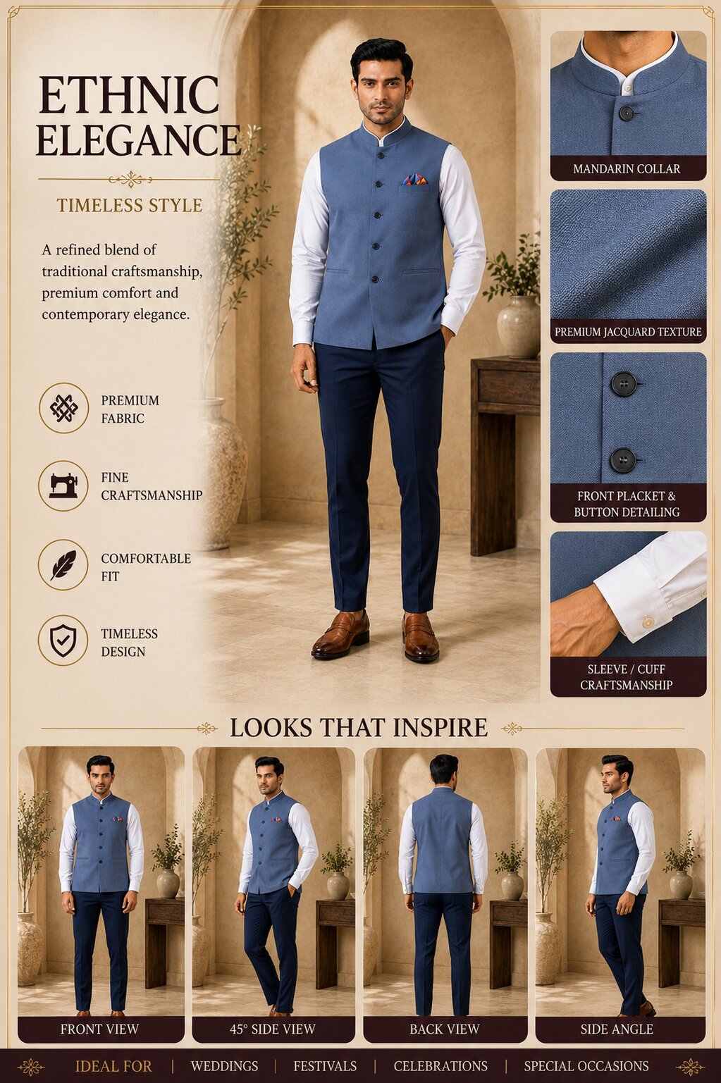 Dark Grey Nehru Jacket (Bundi)