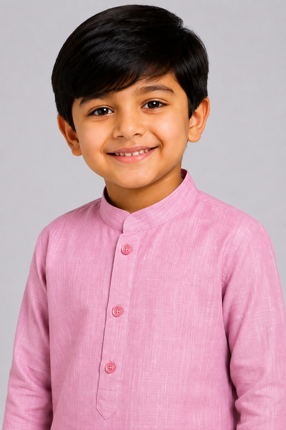 Kids Pink Textured Kurta Pajama Set