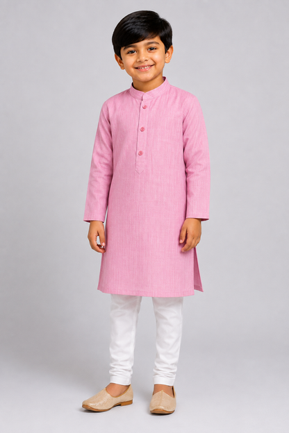 Kids Pink Textured Kurta Pajama Set