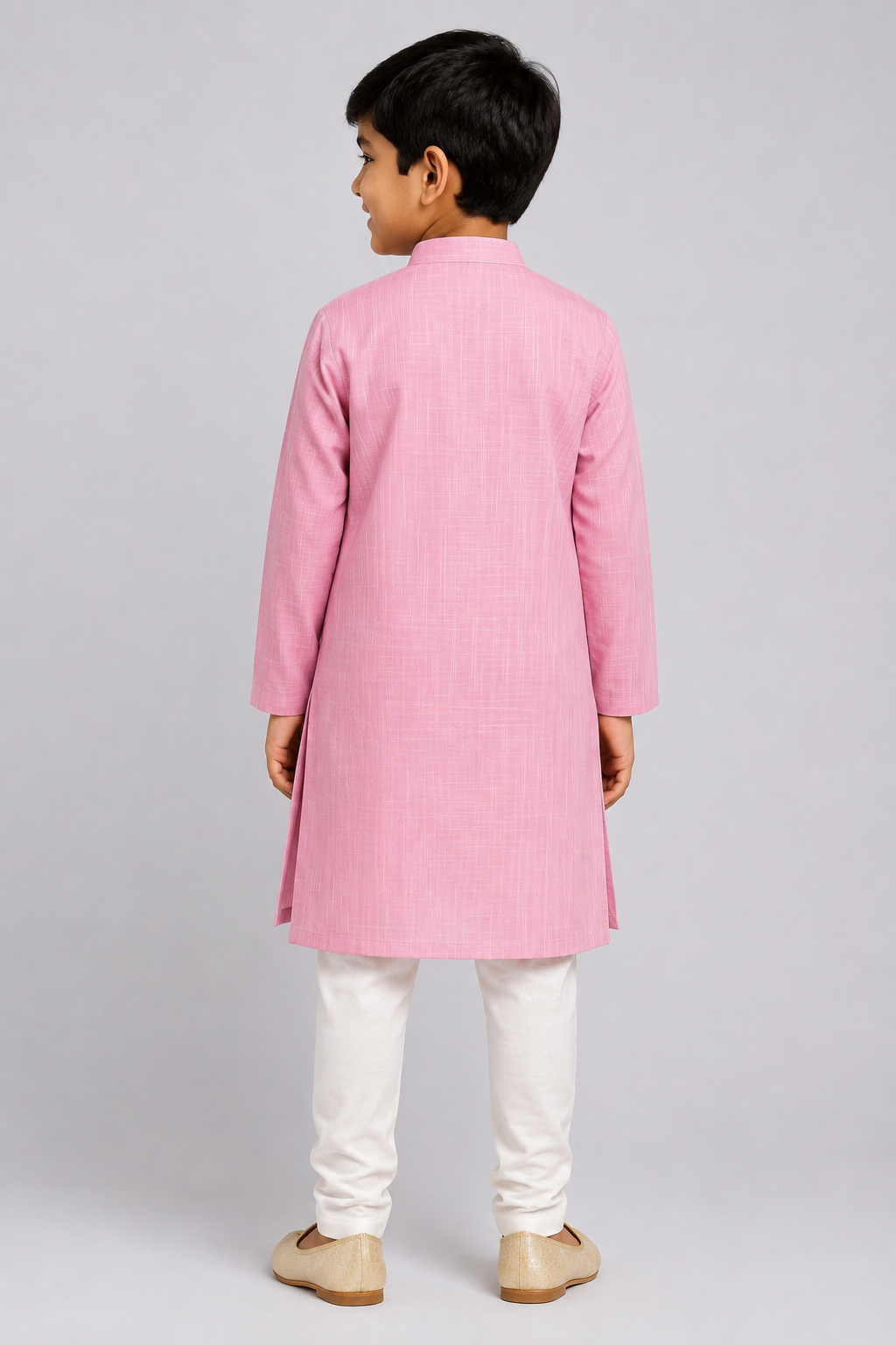 Kids Pink Textured Kurta Pajama Set