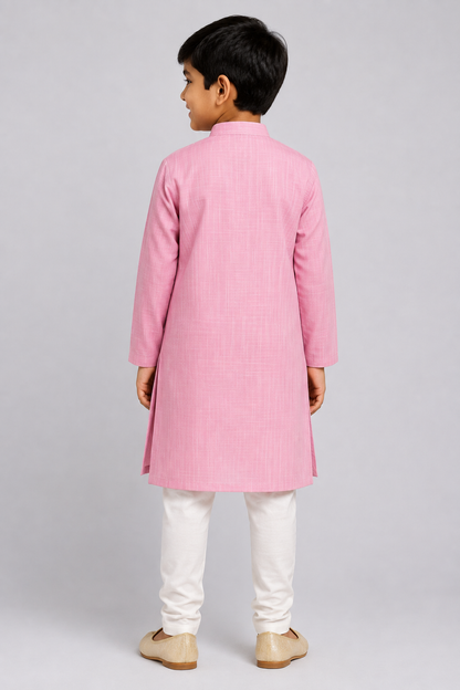 Kids Pink Textured Kurta Pajama Set
