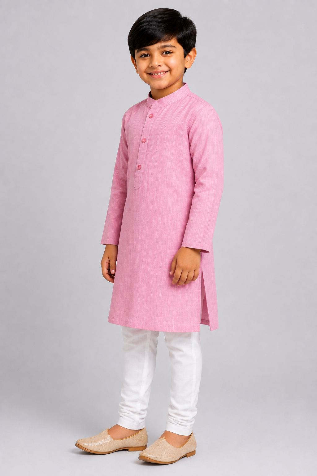 Kids Pink Textured Kurta Pajama Set