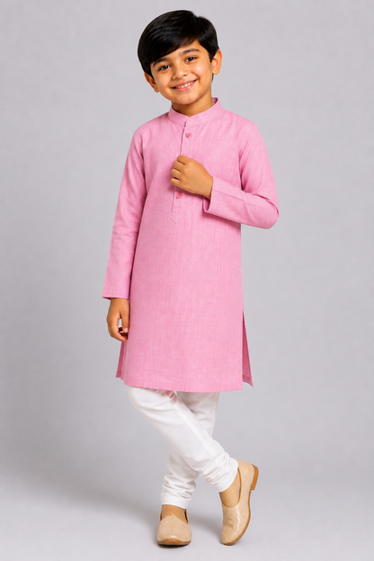 Kids Pink Textured Kurta Pajama Set