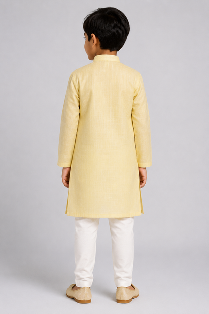 Kids Lemon Textured Kurta Pajama Set
