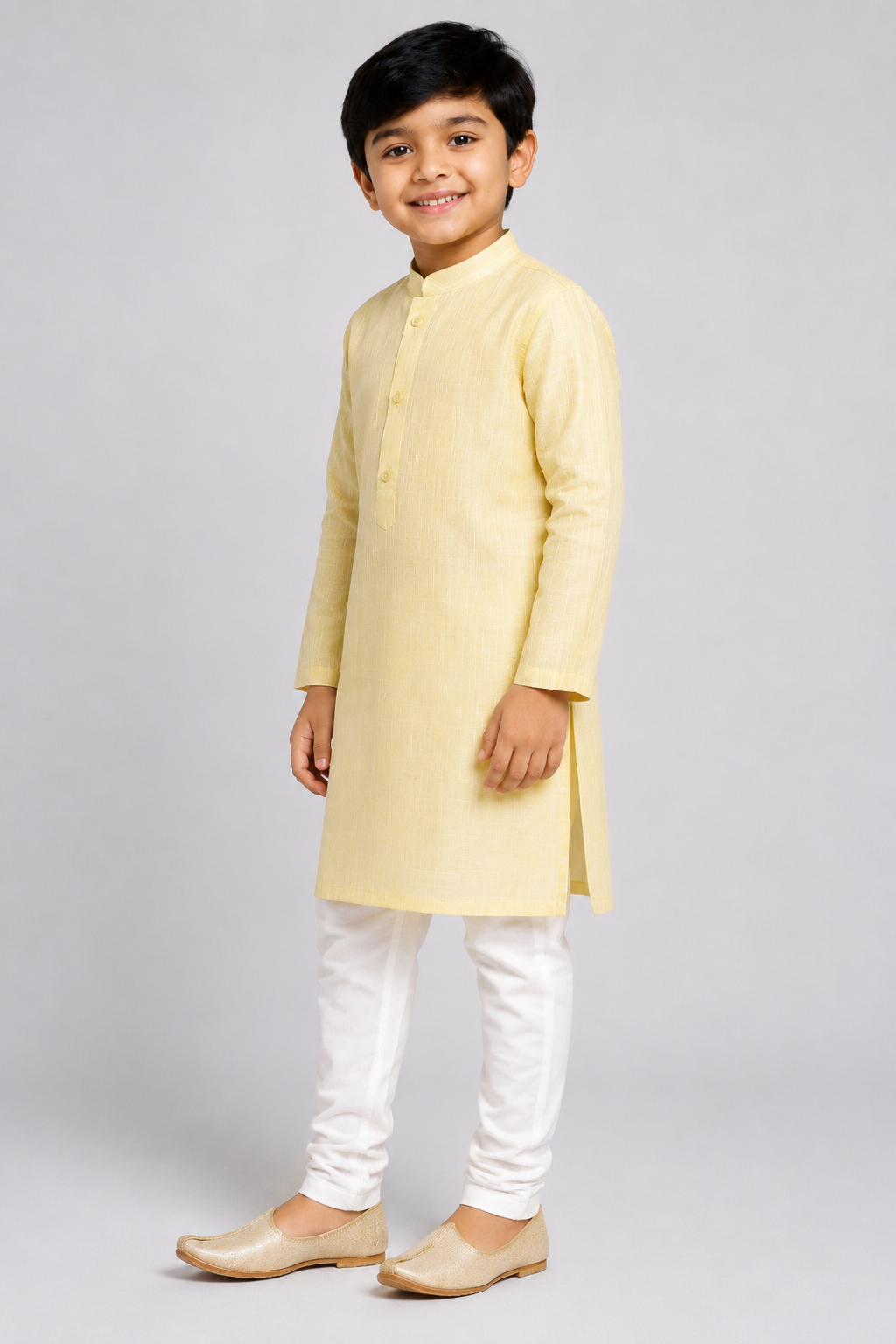 Kids Lemon Textured Kurta Pajama Set