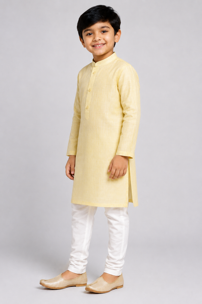 Kids Lemon Textured Kurta Pajama Set