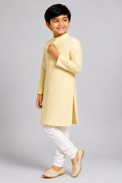 Kids Lemon Textured Kurta Pajama Set