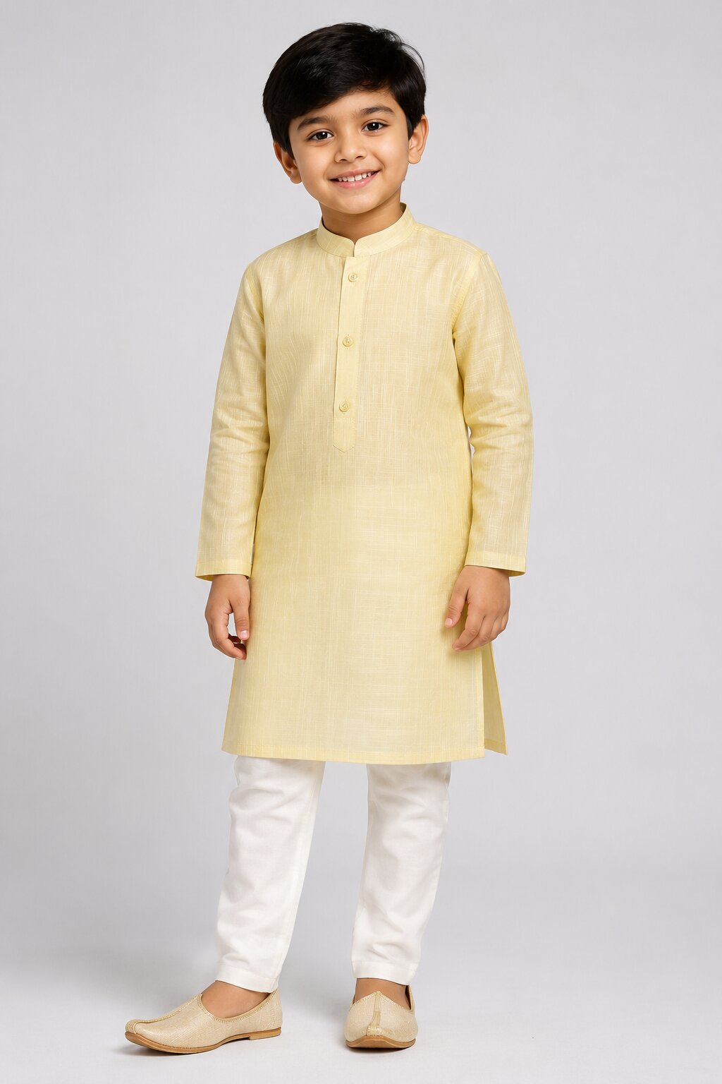 Kids Lemon Textured Kurta Pajama Set