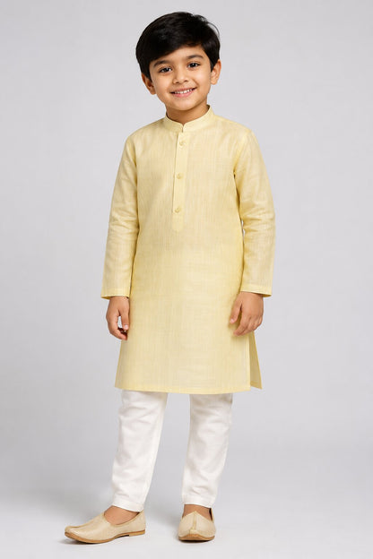 Kids Lemon Textured Kurta Pajama Set