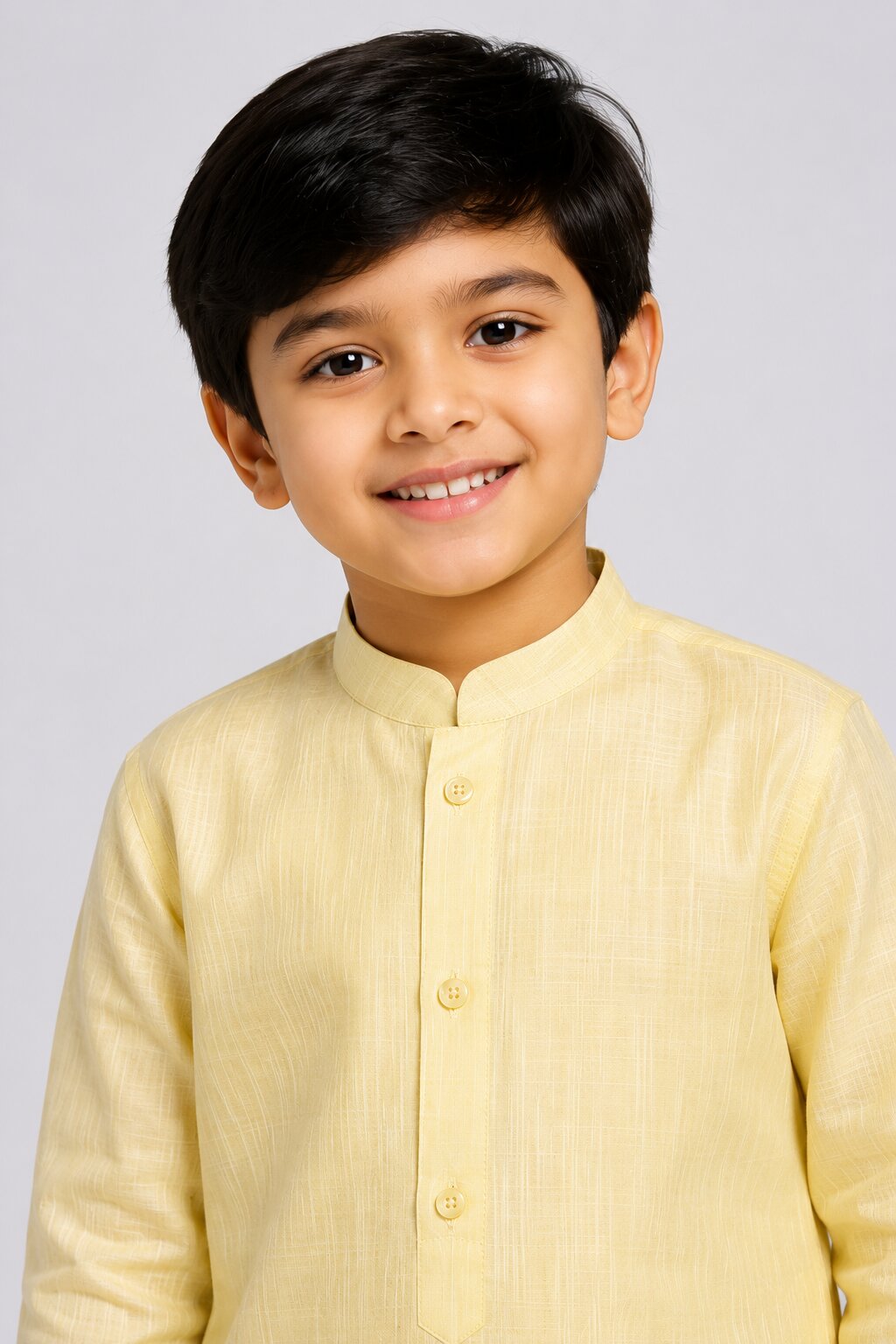 Kids Lemon Textured Kurta Pajama Set