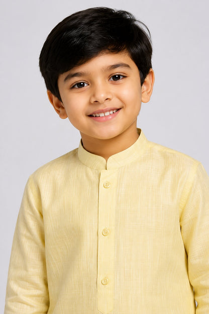 Kids Lemon Textured Kurta Pajama Set