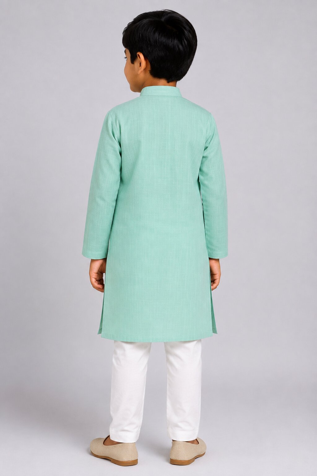 Kids Green Textured Kurta Pajama Set