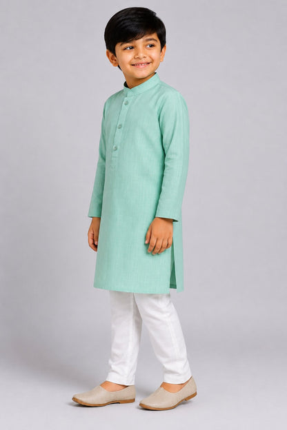 Kids Green Textured Kurta Pajama Set