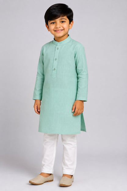 Kids Green Textured Kurta Pajama Set