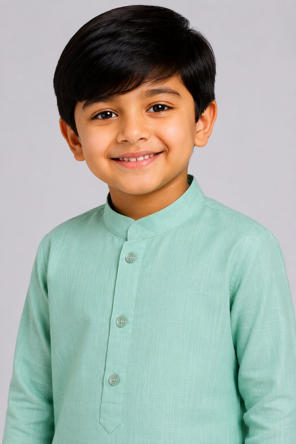 Kids Green Textured Kurta Pajama Set