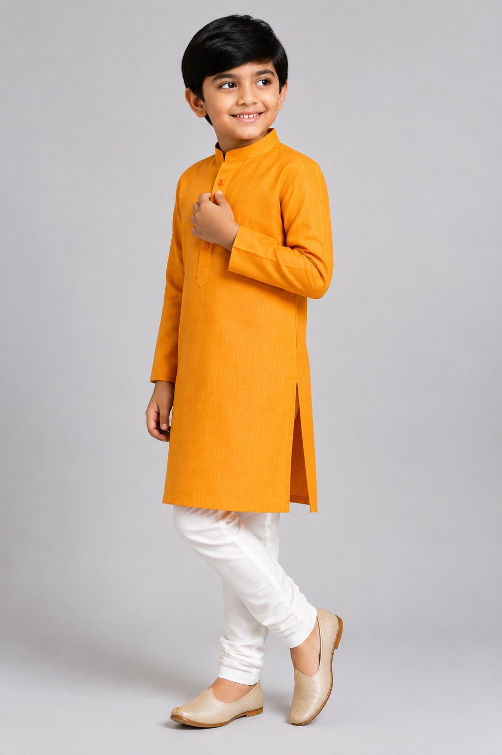 Kids Orange Kurta Pajama Set