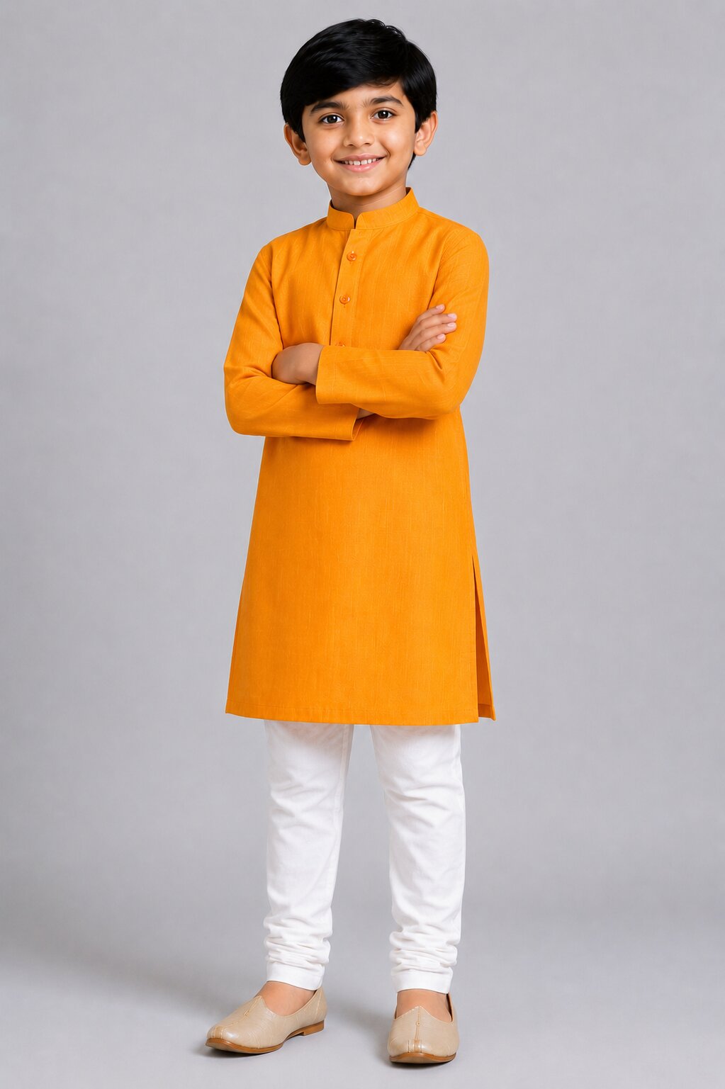 Kids Orange Kurta Pajama Set