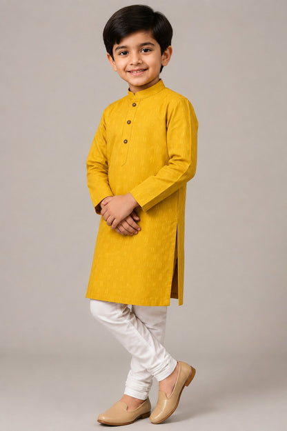 Kids Yellow Printed Kurta Pajama Set